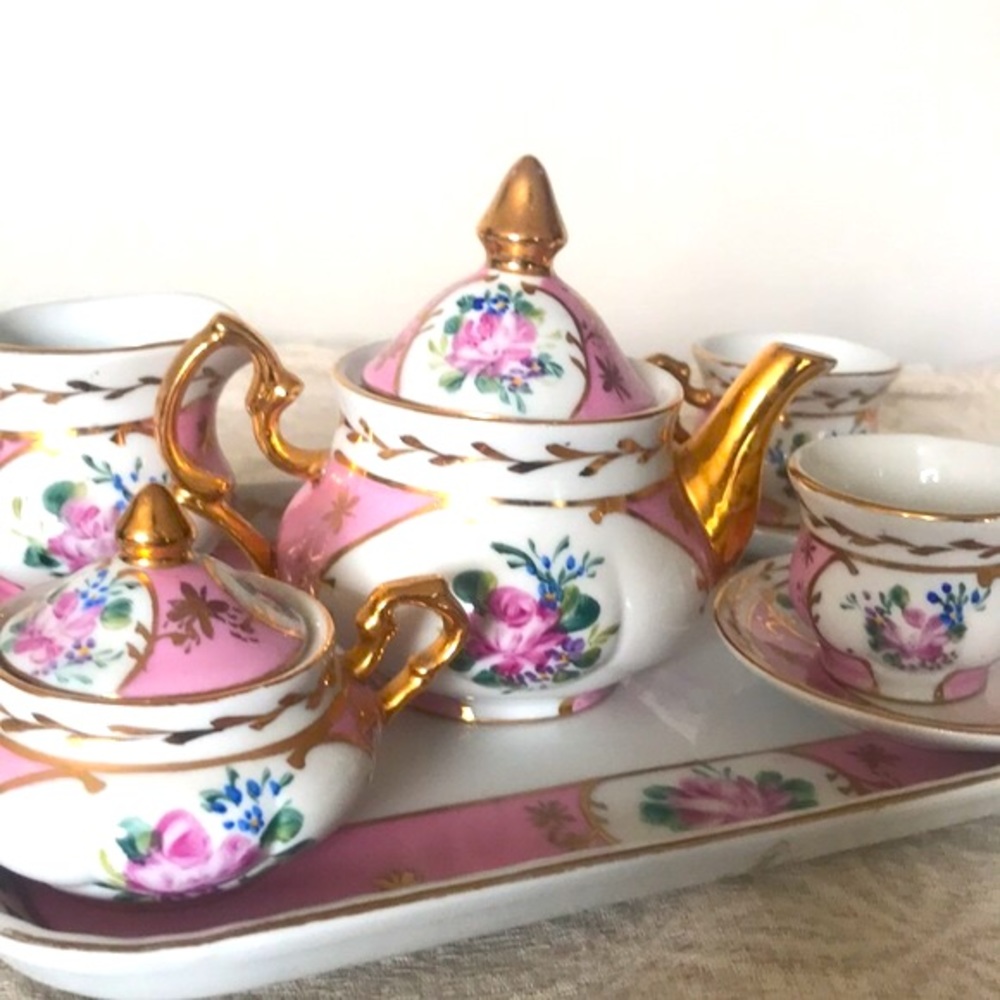 Sold - Rare Vintage Limoges China Children’s Floral Tea Set - Picture 1 of 10